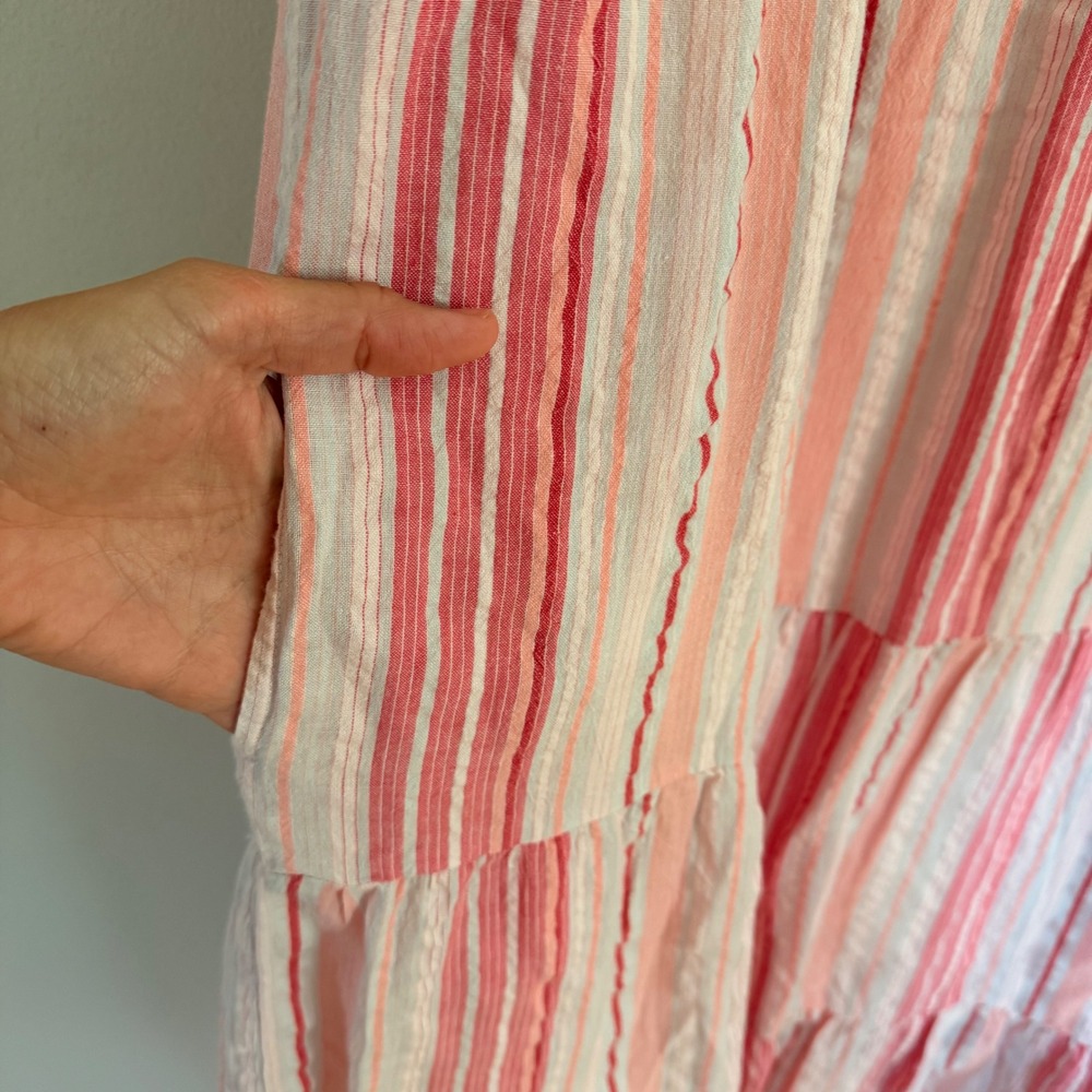 J. Jill Pink Striped Tiered Cotton Midi Dress Sleeveless Large Beach Breezy - Picture 4 of 6